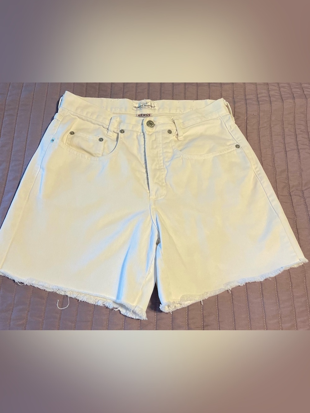 Vintage Guess Georges Marciano White Denim Shorts Size 0 Made in USA Button Fly